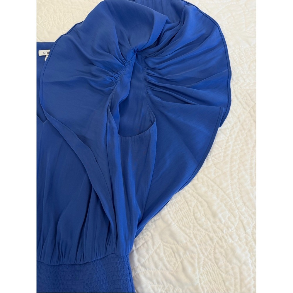 Chico's Blue Smocked Waist Tiered Maxi Dress Flutter Sleeve Size 00 US‎ 2 - Picture 10 of 11